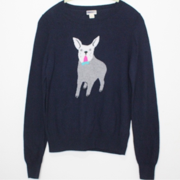J. Crew Factory Sweaters - J. Crew Merino Wool Blend French Bulldog Sweater, Navy Crewneck
